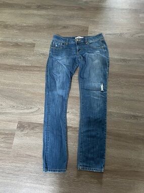 CAbi Dark Blue Straight-Leg Jeans with Subtle Distress